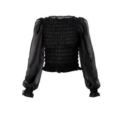 Aggi By Halewski Women's Black Abby Lyocell Blend Puff Sleeve Top