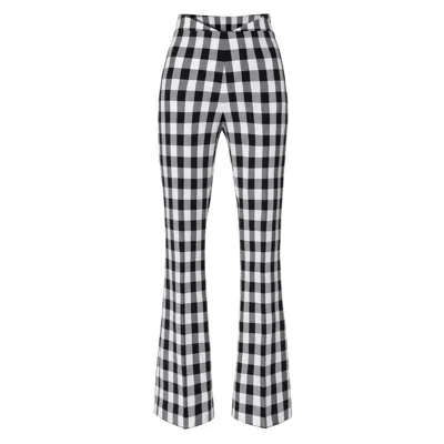 AGGI BY HALEWSKI WOMEN'S BLACK LEXI HIGH WAIST FLARED VICHY CHECK TROUSERS