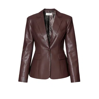 Aggi By Halewski Women's Bonnie Chocolate Brown Vegan Leather X Shaped Blazer