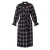 Aggi By Halewski Women's Brown / Blue Ricarda Check Navy Brown Midi Coat In Brown/blue