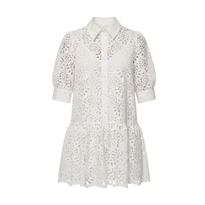Aggi By Halewski Women's Chloe Cream White Embroidered Cotton Mini Dress