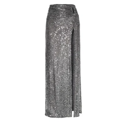 Aggi By Halewski Women's Elodia Silver Diamond Sequined Maxi Skirt