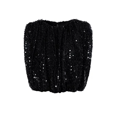 Aggi By Halewski Women's Gaja Black Sparkle Sleeveless Loose Sequin Top