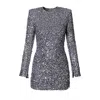 Aggi By Halewski Women's Jackie Grey Sparkle Mini Sequin Party Dress With Long Sleeve In Grey