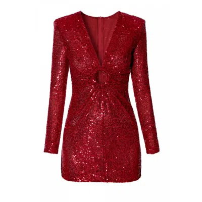 Aggi By Halewski Women's Julia Red Sparkle Sequin Long Sleeve Mini Party Dress