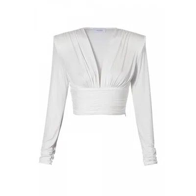 Aggi By Halewski Women's Lizzie White Pearl Long Sleeve Draped Top