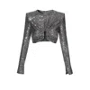 Aggi By Halewski Women's Meg Silver Diamond Sequined Crop Top With Long Sleeves In Silver