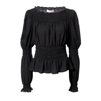 Aggi By Halewski Women's Molly Sheer Black Puff Sleeve Top