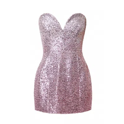 Aggi By Halewski Women's Neutrals Azalia Silver Peony Sequined Mini Strapless Dress In Pink