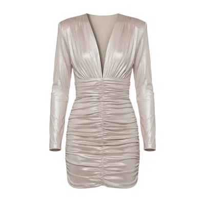 Aggi By Halewski Women's Neutrals Jessica Pearl Ivory Mini Dress In Gold