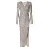 Aggi By Halewski Women's Neutrals Scarlet Champagne Sequined Maxi Dress With Long Sleeves In Red/white