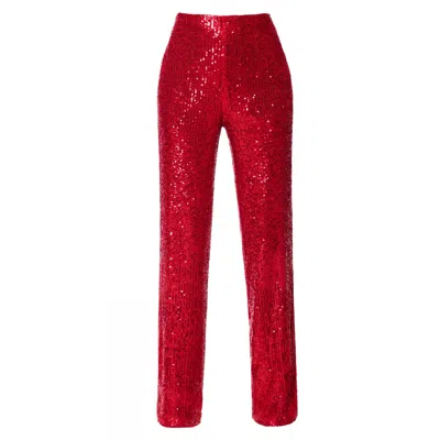 Aggi By Halewski Women's Red Luca Brilliant Ruby High Waist Sequin Pants - Long