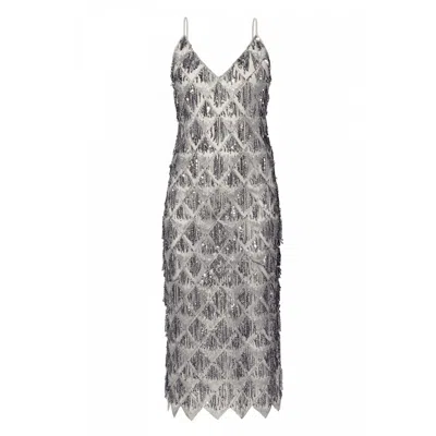 Aggi By Halewski Women's Silver Marilyn Magnetic Glow Maxi Retro Sequin Sleeveless Dress