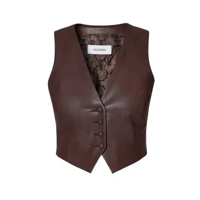 Aggi By Halewski Women's Sylvia Chocolate Brown Vegan Leather Vest