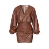 Aggi By Halewski Women's Trudy Orange Brown Mini Dress With Balloon Sleeves In Brown