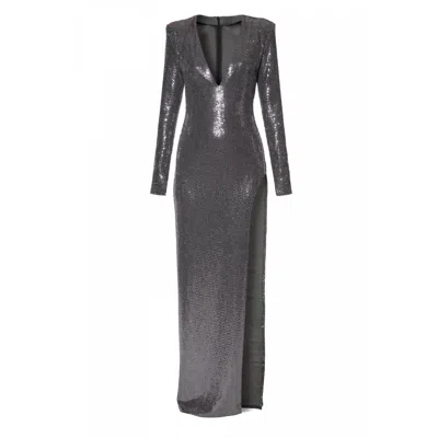 Aggi By Halewski Women's Vivien Silver Payets Maxi Evening Dress