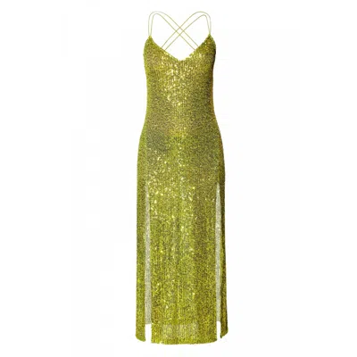 Aggi By Halewski Women's Yellow Eliza Lemon Sparkle Midi Sequin Sleeveless Dress