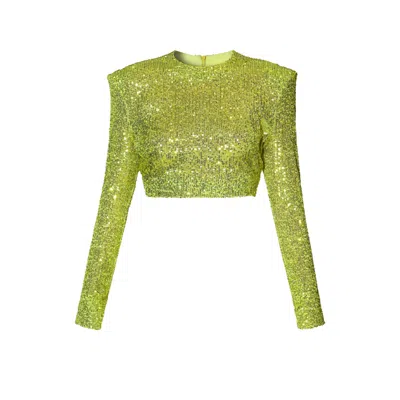 Aggi By Halewski Women's Yellow / Orange Zoey Lemon Sparkle Sequin Crop Top With Long Sleeve In Yellow/orange