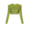 Aggi By Halewski Women's Yellow Zoey Lemon Sparkle Sequin Long Sleeve Crop Top In Yellow