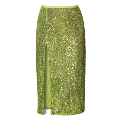 Aggi By Halewski Women's Yellow Zuza Lemon Sparkle Sequin Midi Skirt With Slit