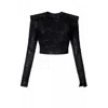 Aggi By Halewski Women's Zoey Black Sparkle Sequin Long Sleeve Crop Top In Black