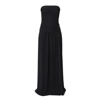 Aggi By Halewski Women's Zoriana Sheer Black Ethereal Chiffon Maxi Dress With Ruched Bodice