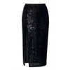 Aggi By Halewski Women's Zuza Black Sparkle Sequin Midi Skirt With Slit In Black
