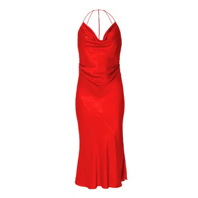 Aggi By Halewski Women's Aurelia Satin Red Midi Slip Dress
