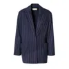 Aggi By Halewski Women's Blue Dora Mood Indigo Oversized Tennis Stripe Long Blazer In Blue