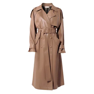 Aggi Women's Brown Paulin Milk Chocolate Vegan Leather Trench Coat