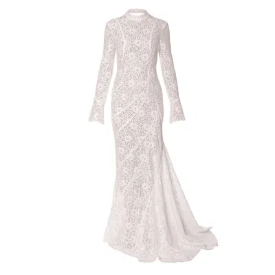 Aggi By Halewski Women's Cameron Off White Lace Maxi Dress With A Fishtail Train