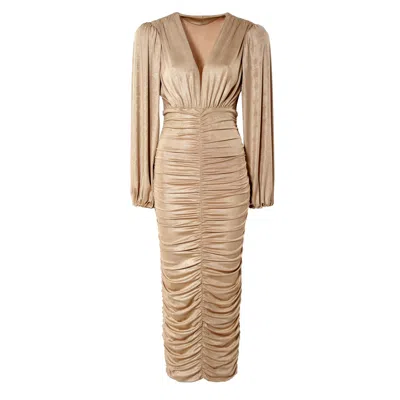 Aggi By Halewski Women's Gloria Gold Long Sleeve Draped Dress