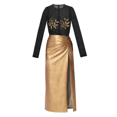 Aggi By Halewski Women's Gold / Black Tomira Gold And Black Evening Dress In Gold/black