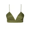 Aggi By Halewski Women's Green Asha Satin Olive Branch Bralette Top In Green