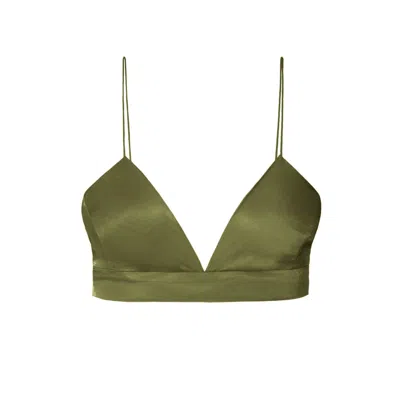 Aggi By Halewski Women's Green Asha Satin Olive Branch Bralette Top