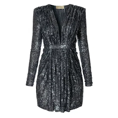 Aggi Women's Grey / Silver Roxie Midnight Grey Sequin Mini Dress In Grey/silver