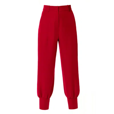 Aggi By Halewski Women's Jamie Ribbon Red Pants With Cuffs