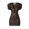 Aggi By Halewski Women's Kitty Golden Cheetah Puffed Sleeves Mini Party Dress In Gold