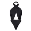 Aggi By Halewski Women's Liv Black Body Suit With Open Back In Black