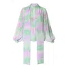Aggi By Halewski Women's Loretta Purple Mint Long Sleeve Chiffon Shirt In Green/purple