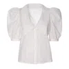 Aggi By Halewski Women's Manola Cream White Puffed Sleeves Embroidered Shirt In White