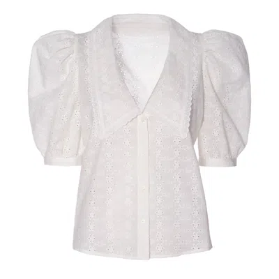 Aggi Women's Manola Cream White Puffed Sleeves Embroidered Shirt
