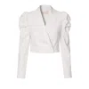 AGGI WOMEN'S NAYA AESTHETIC WHITE SHORT BLAZER WITH PUFFED SLEEVES