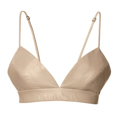 Aggi By Halewski Women's Neutrals Asha Cool Beige Vegan Leather Bralette In Beige/black