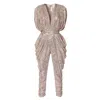 Aggi By Halewski Women's Neutrals Saddie Champagne Draped Sequinned Jumpsuit In White