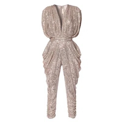 Aggi Women's Neutrals Saddie Champagne Draped Sequinned Jumpsuit In White