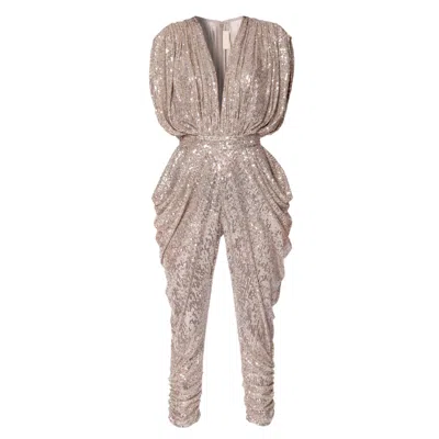 Aggi Women's Neutrals Saddie Champagne Draped Sequinned Jumpsuit