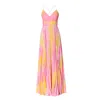 Aggi By Halewski Women's Noemi Lotus Shine Maxi Pleated Dress With Open Back In Pink/yellow