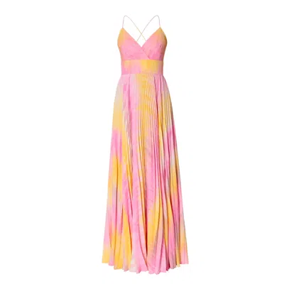 Aggi Women's Noemi Lotus Shine Maxi Pleated Dress With Open Back In Pink/yellow