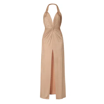 Aggi By Halewski Women's Paula Pearl Gold Long Evening Dress